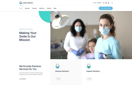 Union Dental Joomla template Home Page in White Lightblue Style