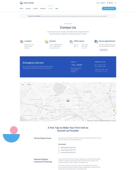 Union Dental Joomla template Contact Layout