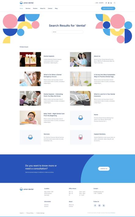Union Dental Joomla template Search Layout