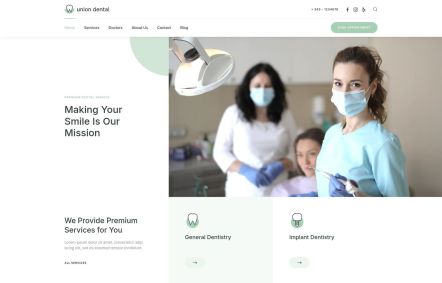 Union Dental Joomla template Home Page in White Lightgreen Style