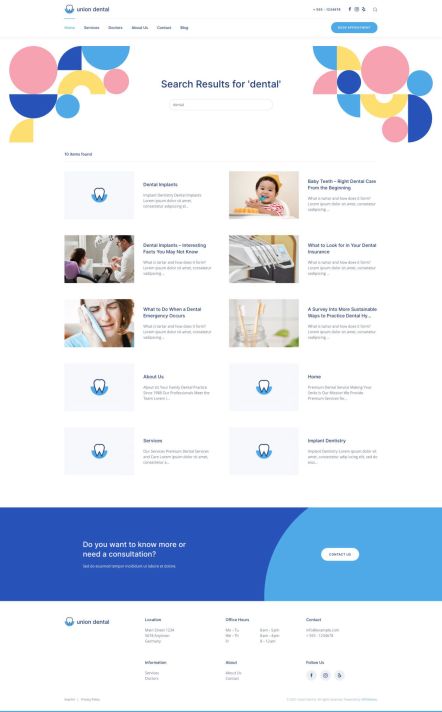 Union Dental Joomla template Search Layout