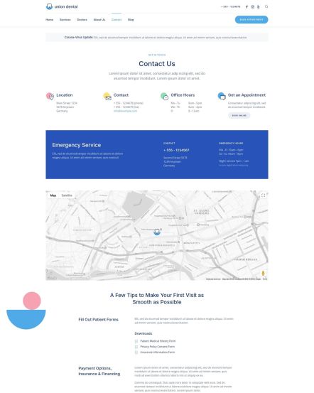Union Dental Joomla template Contact Layout