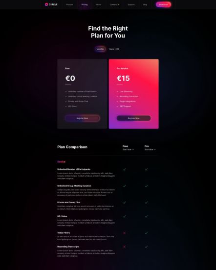 Circle Joomla template Pricing Layout